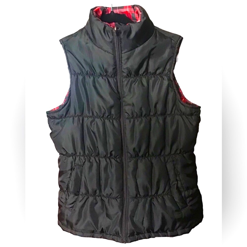 Merona Black/Plaid Reversible Puffer Vest